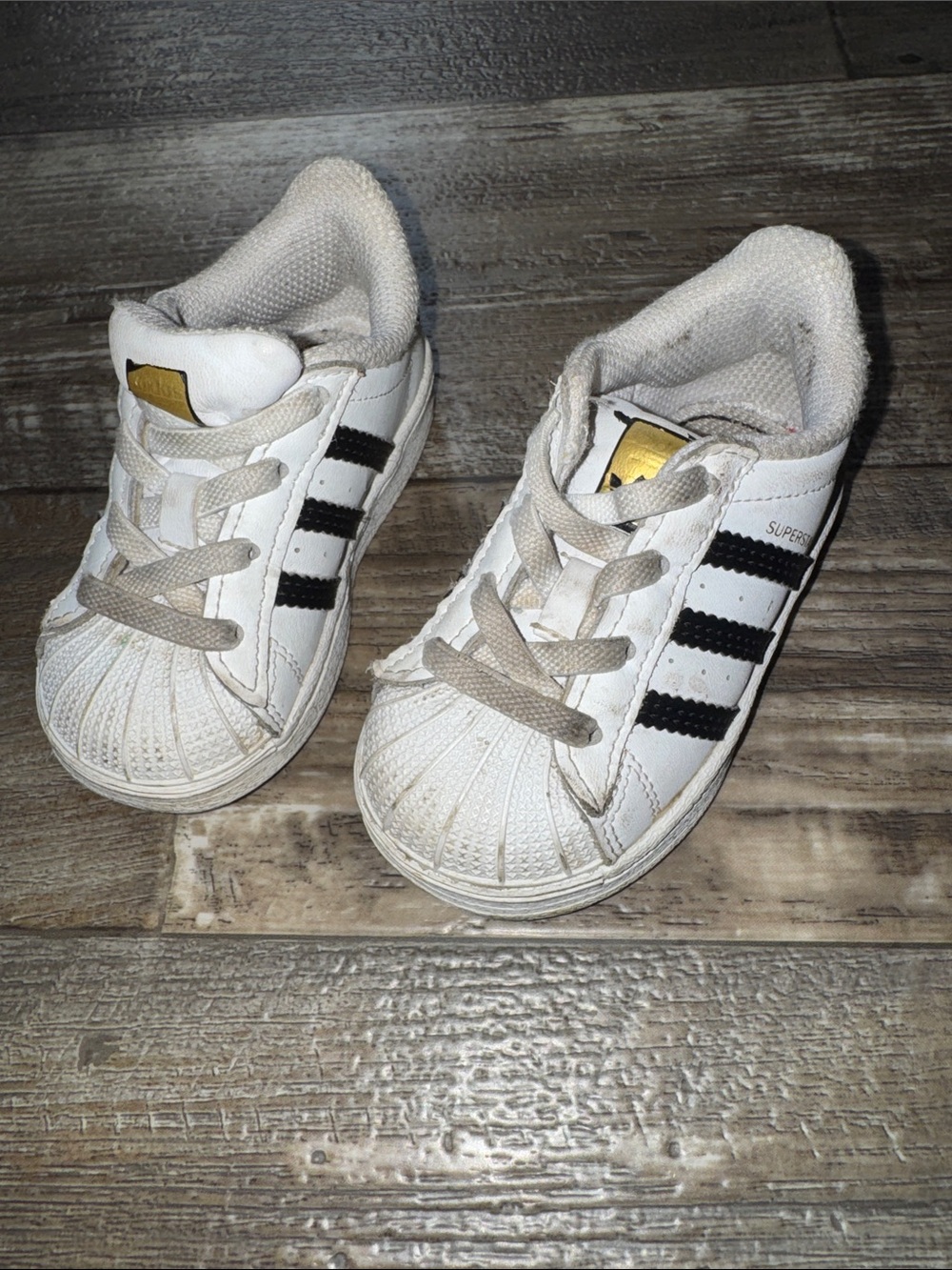 adidas Kids White and Black Shell Toe Sneakers